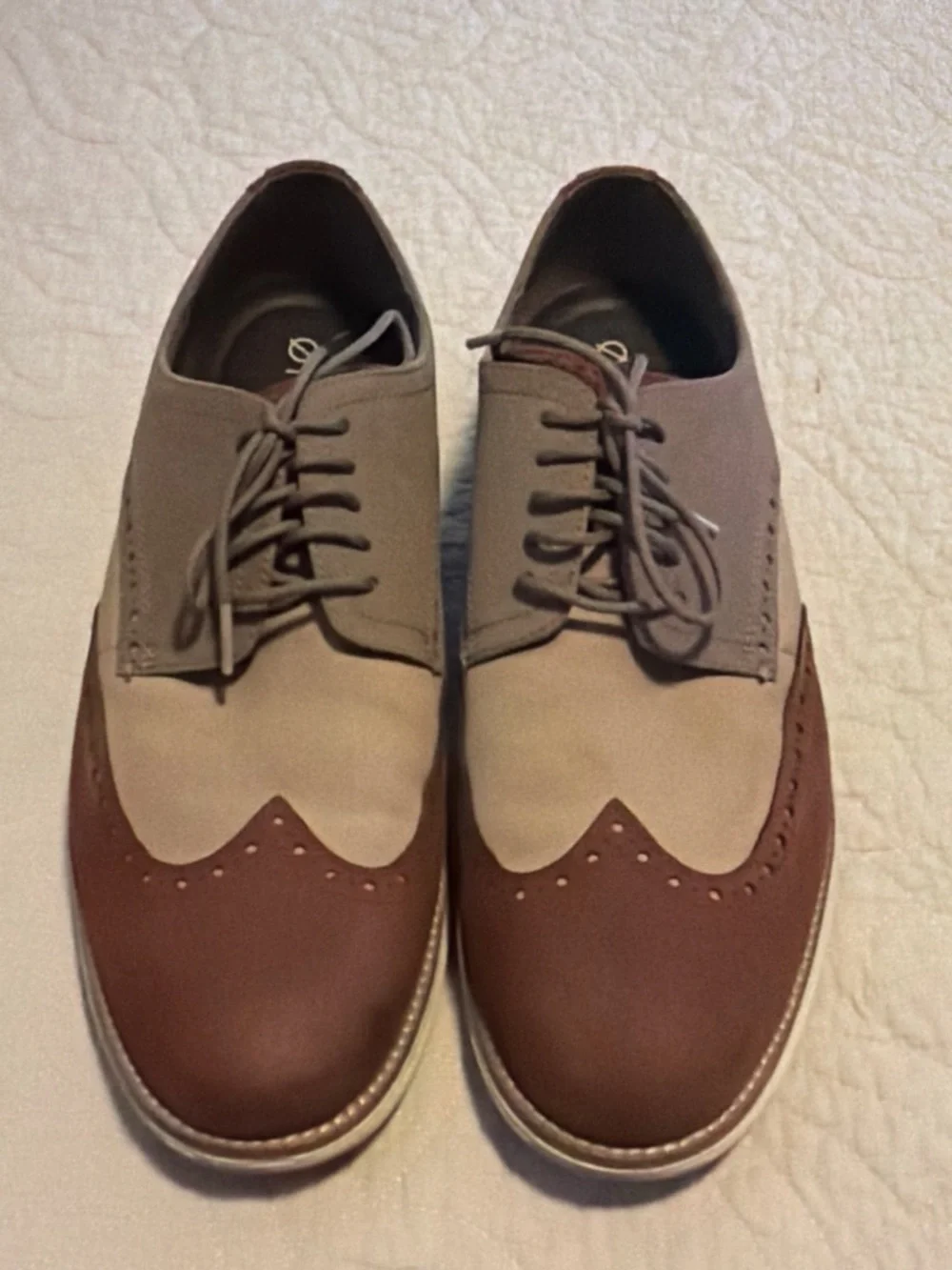 Classic Two-Tone Men’s Wingtip Oxfords in Brown and Taupe #Cole Haan